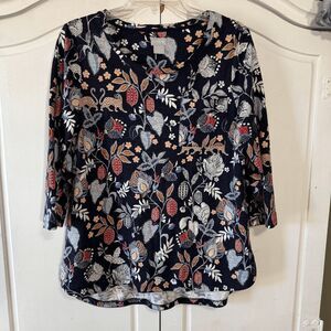 Chico's Navy Print Knit Top, Size‎ Medium